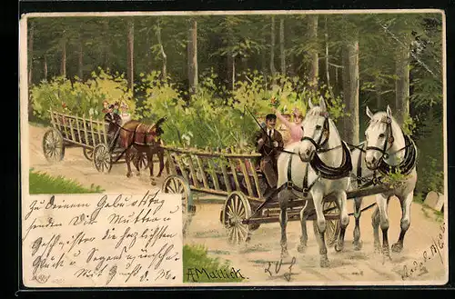 Künstler-AK Alfred Mailick: Zwei Pferdekutschen