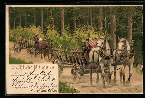 Künstler-AK Alfred Mailick: Pferdekutschen, Pfingsten