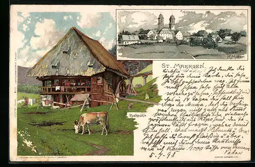Künstler-AK Karl Mutter: St. Maergen, Ortsansicht und Rankmühle