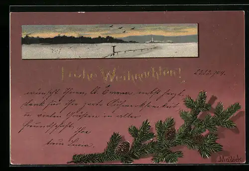 Künstler-AK Alfred Mailick: Fröhliche Weihnachten!, Winterlandschaft