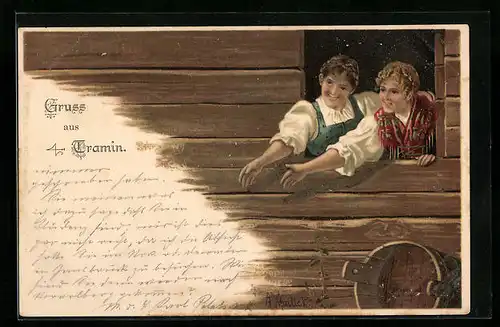 Künstler-AK Alfred Mailick: Zwei Frauen in Tracht am Fenster