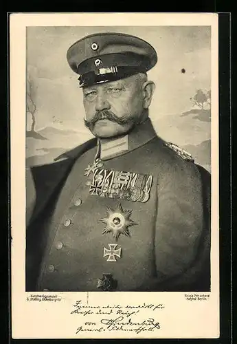 AK Paul von Hindenburg in Uniform mit Schirmmütze