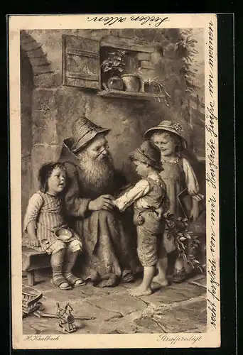 Künstler-AK Hermann Kaulbach: Mann hält Jungen eine Strafpredigt