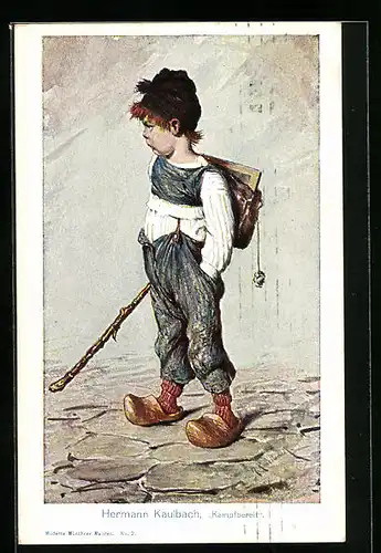Künstler-AK Hermann Kaulbach: Kampfbereiter Schuljunge