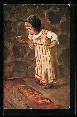 Künstler-AK Hermann Kaulbach: Kind mit einem Stock