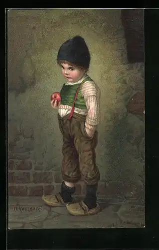 Künstler-AK Hermann Kaulbach: Ruppsack, Junge mit einem Apfel