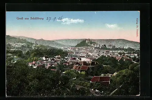 AK Schässburg, Panoramablick über die Ortschaft