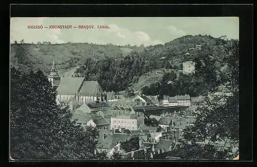 AK Brassó, Látkép, Teilansicht mit Kirche