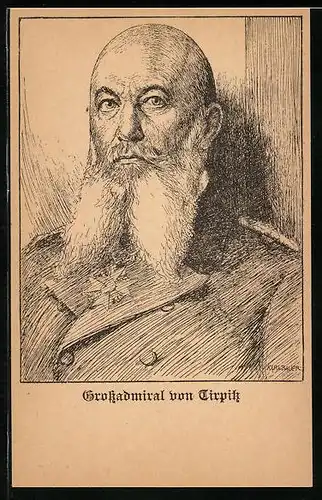 Künstler-AK Grossadmiral von Tirpitz, Zeichnung des Admirals