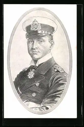 Künstler-AK Kapitänleutnant Otto Weddigen des U-Bootes U9 im Portrait