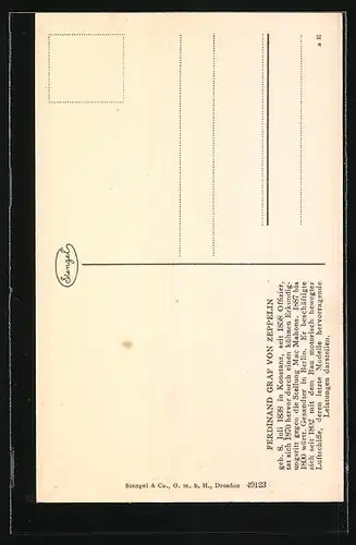 Künstler-AK Ferdinand Graf von Zeppelin, geb. 8.7.1838 in Konstanz