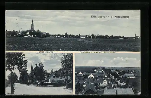 AK Königsbrunn b. Augsburg, Ortsansicht aus der Vogelschau, Strassenpartie