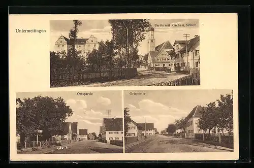 AK Untermeitingen, Ortsansichten, Partie mit Kirche und Schloss