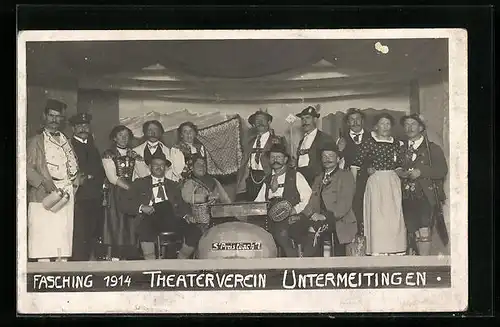 Foto-AK Untermeitingen, Theaterverein, Fasching 1914