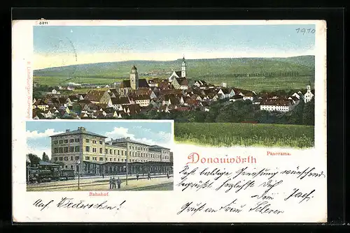 AK Donauwörth, Panorama, Bahnhof