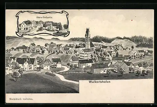 Künstler-AK Walkertshofen, Ortsansicht, Obere Dorfpartie