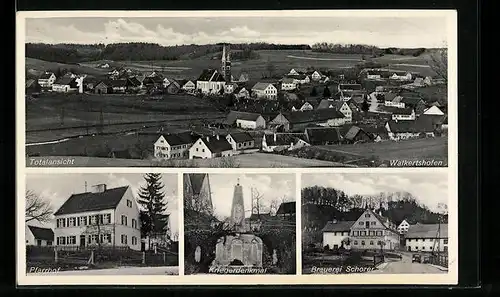 AK Walkertshofen, Totalansicht mit Pfarrhof, Brauerei Schorer