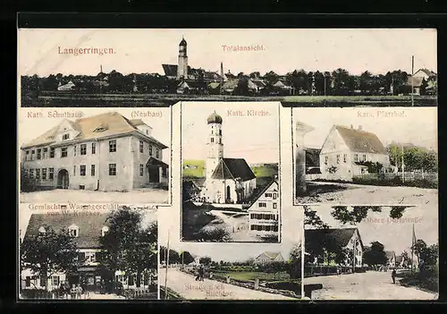 AK Langerringen, Totalansicht, Kath. Kirche, Kath. Schulhaus