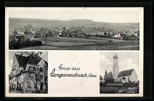 AK Langenneufnach b. Schwaben, Gesamtansicht mit Gasthaus zur Post