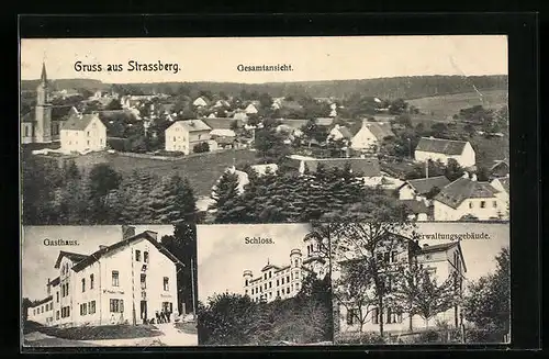AK Strassberg, Gesamtansicht, Gasthaus, Schloss