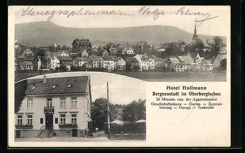 AK Bergneustadt im Oberbergischen, Ortsansicht mit Bergen, Hotel Hollmann