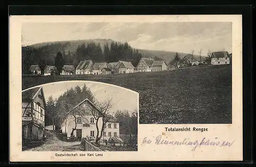 AK Rengse, Totalansicht, Gasthaus Karl Lenz mit Strasse