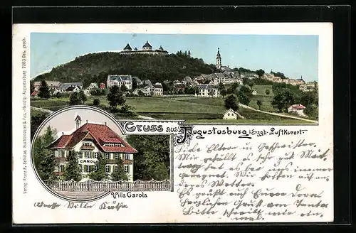 AK Augustusburg /Erzgeb., Gesamtansicht mit Burg, Hotel Villa Carola