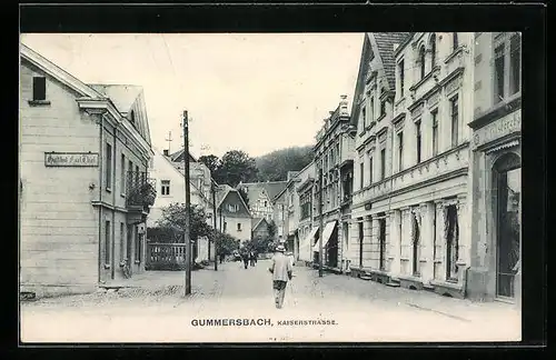 AK Gummersbach, Kaiserstrasse mit Gasthaus Carl Thiel und Geschäft