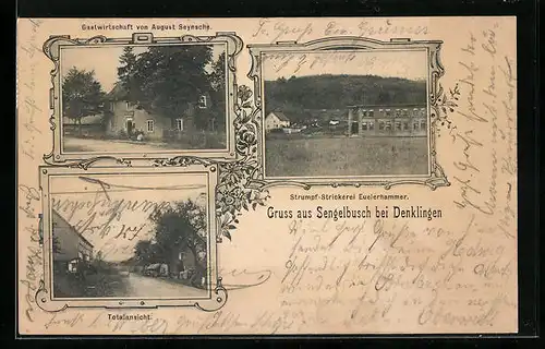 AK Sengelbusch / Reichshof, Gasthaus von August Seynsche, Strumpf-Strickerei Euelerhammer, Totalansicht