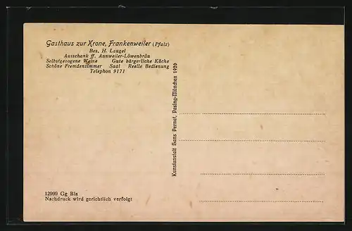 AK Frankweiler / Pfalz, Gasthaus zur Krone von H. Laugel