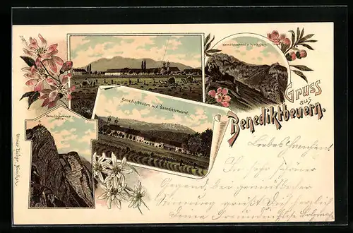 Lithographie Benediktbeuern, Benediktenwand, Gipfel