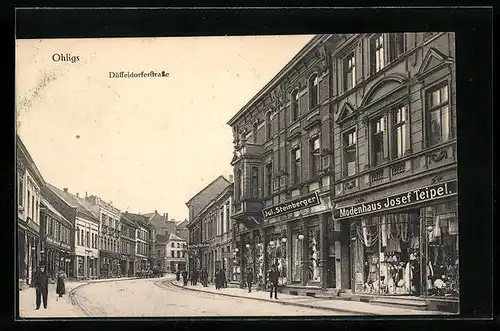 AK Ohligs, Düsseldorferstrasse mit Modenhaus Josef Teipel