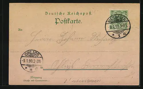 Lithographie Wiesbaden, Badeanstalt 1630, Ortsansicht