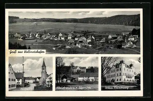 AK Wollmetshofen, Dorfpartie, Villa Lehnersberg mit Sägemühle, Schloss Elmischwang, Totalansicht