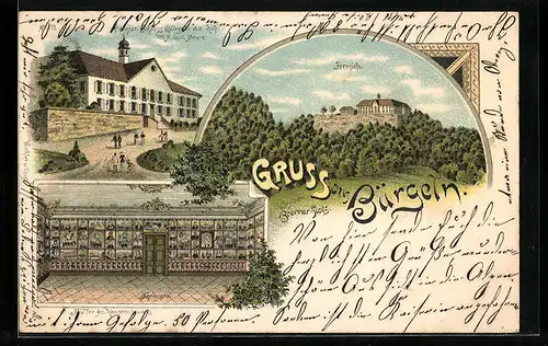 Lithographie Schliengen, Schloss Bürgeln, Pension Schloss Bürgeln