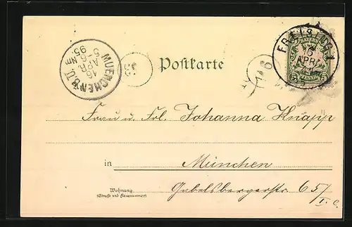 Vorläufer-Lithographie Freising, 1895, Totalansicht der Stadt