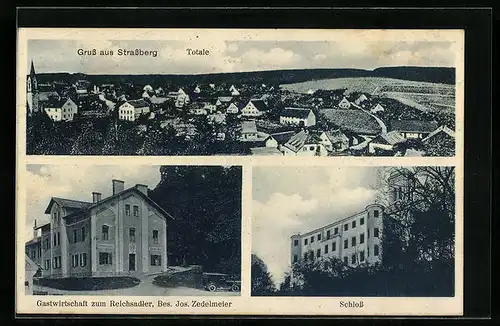 AK Strassberg, Gasthaus zum Reichsadler, Schloss, Gesamtansicht