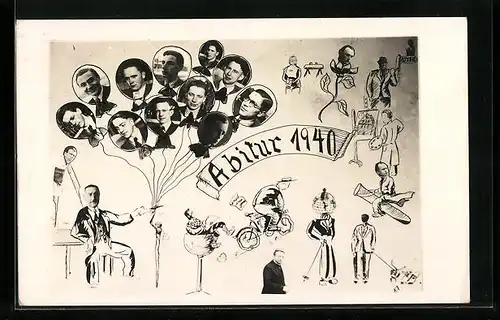 AK Bielstein /Rhein, Absolvia Abitur 1940, Schüler auf Luftballons