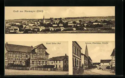 AK Marmagen /Eifel, Hotel Eifler Hof, Schule mit Pfarrhaus und Kirche