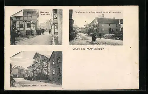 AK Marmagen, Gasthaus Peter Milz, Gasthaus Oswald Schmidt, Strassenpartie