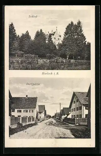 AK Hurlach i. B., Strassenpartie im Dorf, Schloss