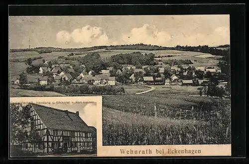 AK Wehnrath bei Eckenhagen, Gasthof und Handlung von Karl Heiden, Ortsansicht