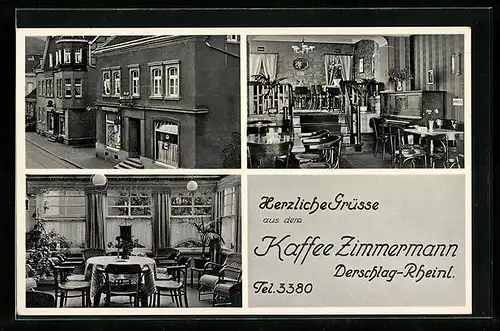 AK Derschlag /Rheinl., Cafe Zimmermann, Innen- und Aussenansichten