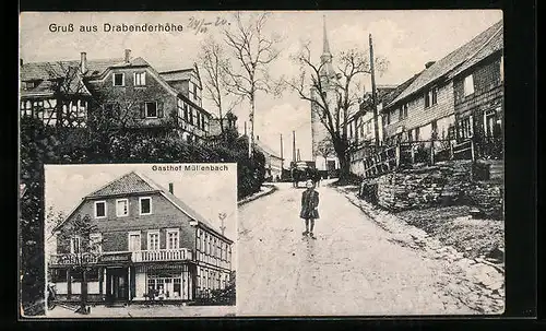 AK Drabenderhöhe, Gasthof Müllenbach, Mädchen auf einer Strasse