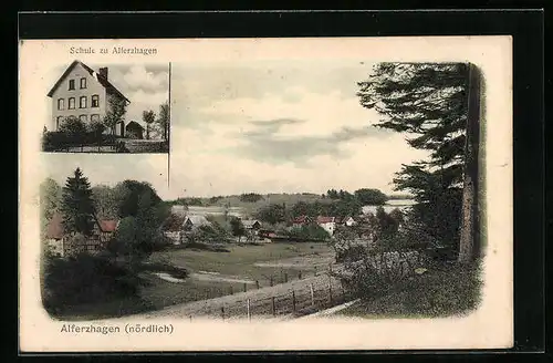 AK Alferzhagen, Schule, Teilansicht vom Dorf