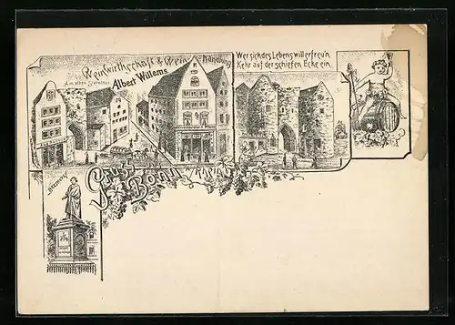 Künstler-AK Bonn a. Rh., Gasthaus und Weinhandlung Albert Willems am alten Sternthor