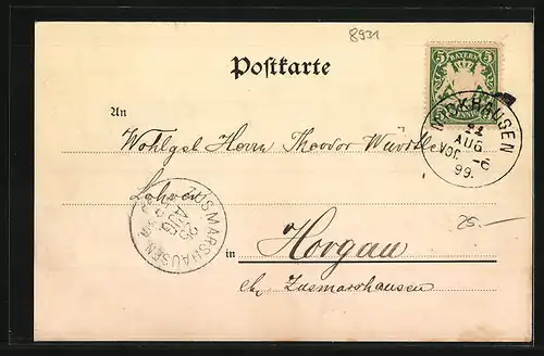 AK Mickhausen, Königl. Postagentur, Untere Ortsstrasse, Gräflich v. Rech`berg`sches Schloss