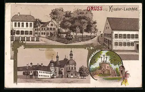 Lithographie Kloster Lechfeld, Franziskanerkloster, Restaurant zur Post