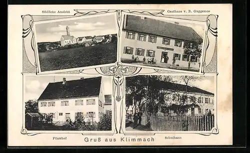 AK Klimmach, Gasthasu v. B. Guggemos, Pfarrhof, Schulhaus