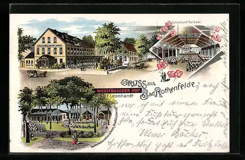 Lithographie Bad Rothenfelde, Hotel Westfälischer Hof, Concert- und Ballsaal